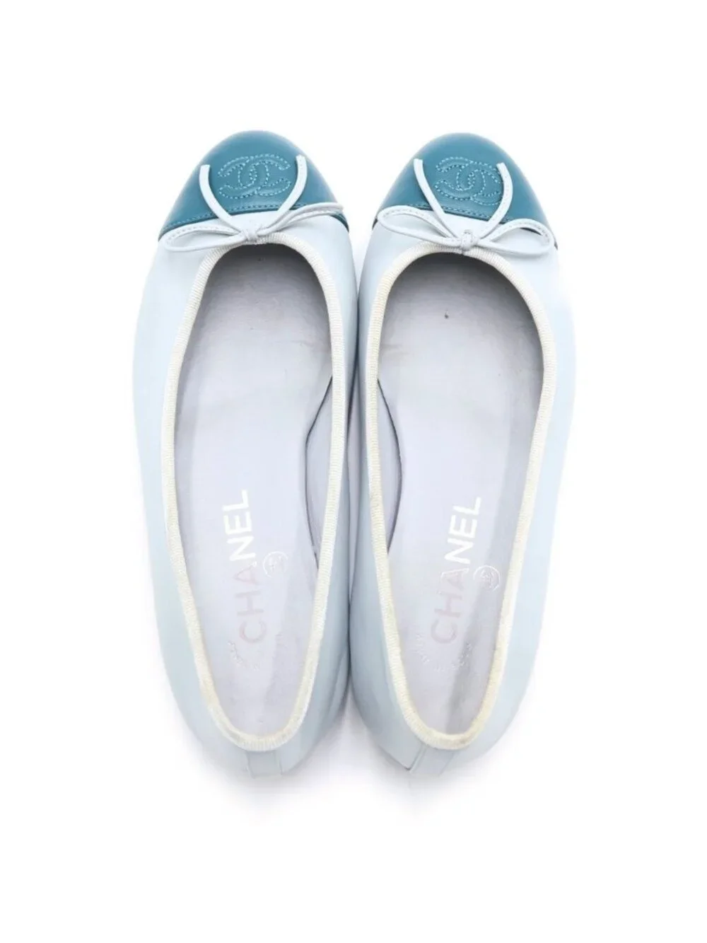 Chanel CC Logo Velours Nash Pumps Leather Blue Gray Heel